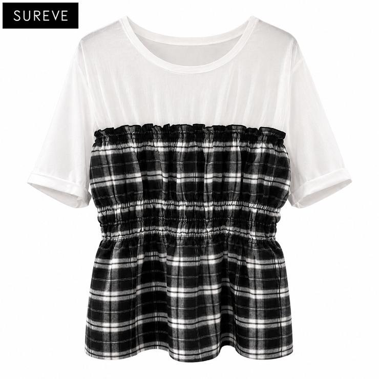 黒系、チェック柄お洋服　3L〜4Lまとめ売り レディース【3L・4L】 チェック柄ドッキングプルオーバー（SUREVE