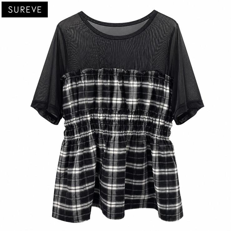黒系、チェック柄お洋服　3L〜4Lまとめ売り レディース【3L・4L】 チェック柄ドッキングプルオーバー（SUREVE