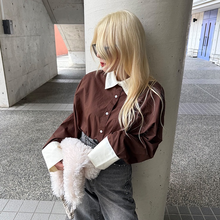 レディース【3L・4L】 クレリックロングカフスシャツ（＠p___chiiiii