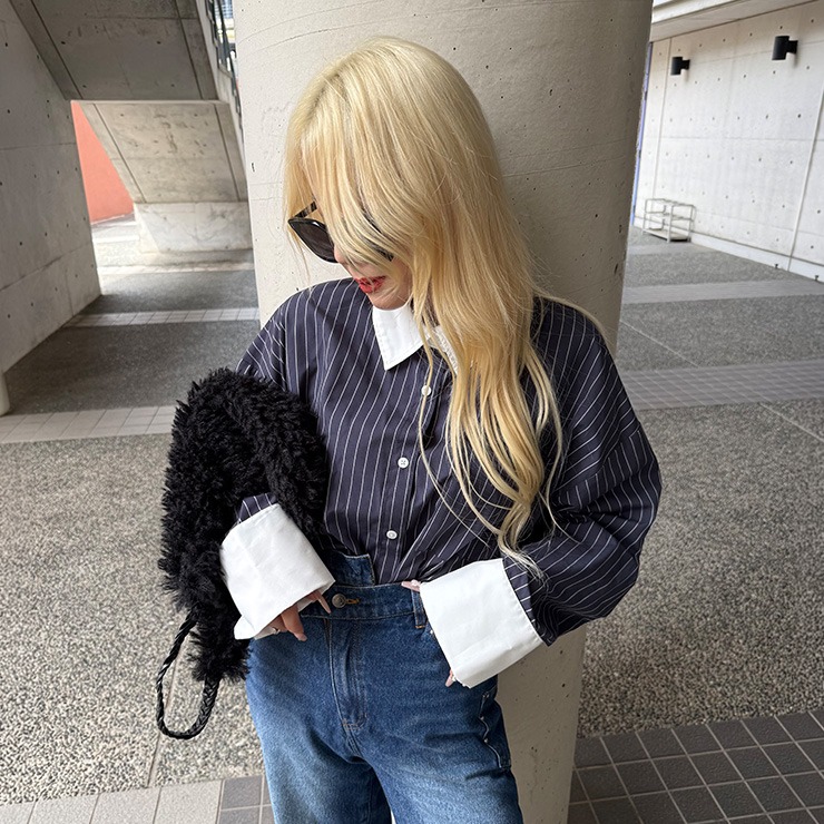 レディース【3L・4L】 クレリックロングカフスシャツ（＠p___chiiiii