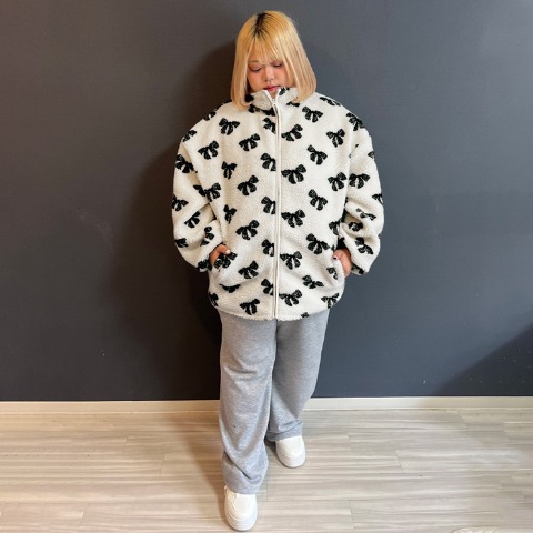 レディース　リボン柄ボアブルゾン（あいちゃん×CHIP CLIP）