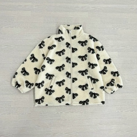 レディース　リボン柄ボアブルゾン（あいちゃん×CHIP CLIP）