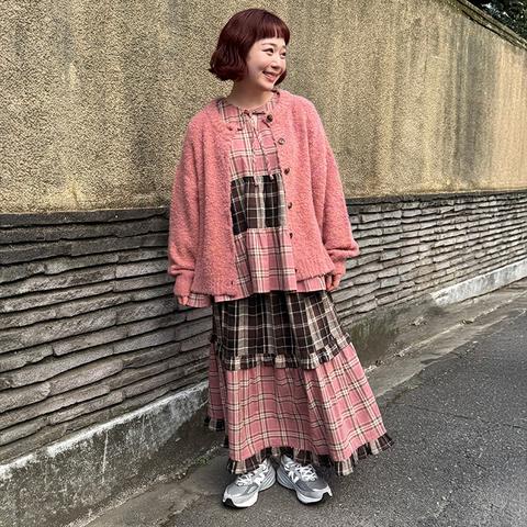レディース　チェック柄ティアードスカート（ごりちゃん×Denifits）