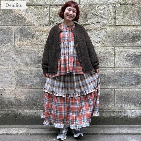 レディース　チェック柄ティアードスカート（ごりちゃん×Denifits）