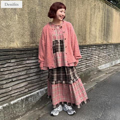 レディース　チェック柄ティアードスカート（ごりちゃん×Denifits）