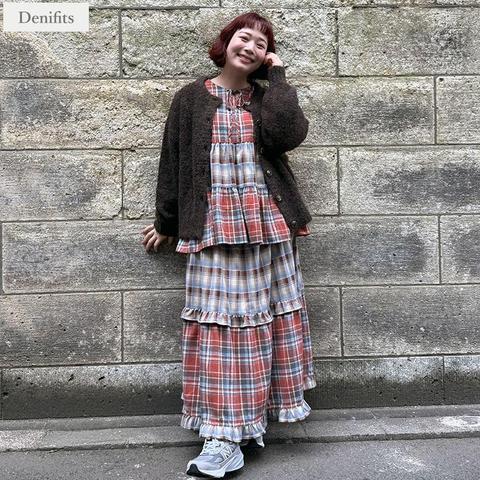 レディース【高身長】　チェック柄ティアードスカート（ごりちゃん×Denifits）