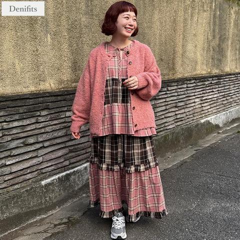 レディース【高身長】　チェック柄ティアードスカート（ごりちゃん×Denifits）