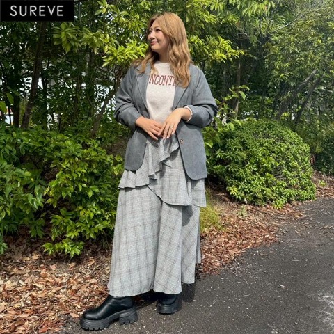 レディース　チェック柄イレヘムスカート（えんどぅー×SUREVE）
