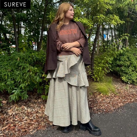 レディース　チェック柄イレヘムスカート（えんどぅー×SUREVE） ブラウン 215