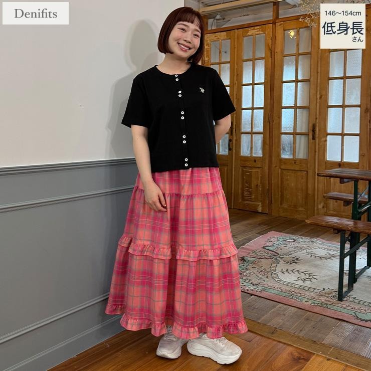 VIVIANO ハート柄ティアードスカート Fサイズ まとめ買い対象】レースアップハートポケットティアードスカート