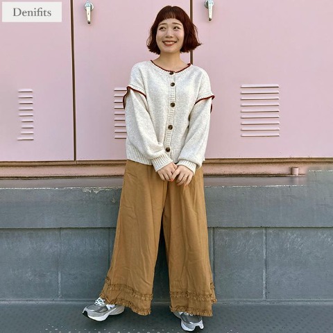 レディース　裾フリルワイドパンツ（ごりちゃん×Denifits）