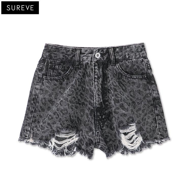 レディース【70・73cm】 レオパード柄デニムショートパンツ（Shoko