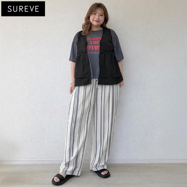レディース【3L・4L】 ストライプワイドパンツ（えんどぅー×SUREVE