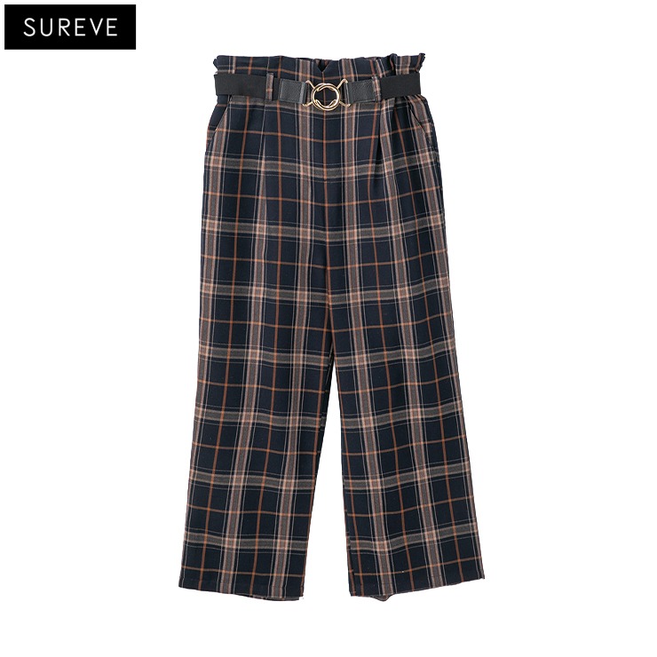 レディース【3L・4L】 ベルト付チェック柄パンツ（SUREVE） | アベイル