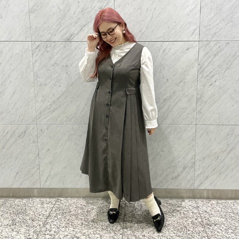 レディース【2L～4L】　サイドプリーツジャンパースカート（Derelikt×安藤うぃ）