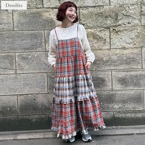 レディース　チェックキャミワンピース（ごりちゃん×Denifits）