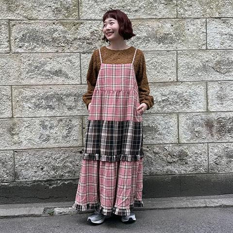 レディース【高身長】　チェックキャミワンピース（ごりちゃん×Denifits）