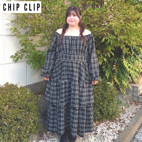 レディース　チェック柄ティアードワンピース（れいぼん×CHIP CLIP）