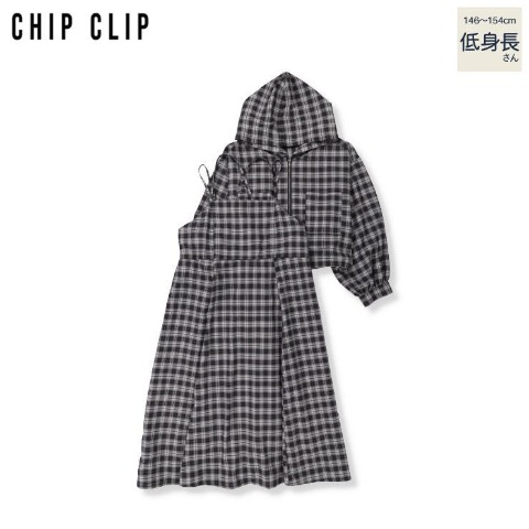 レディース【低身長】　フードシャツ+キャミワンピースセット（CHIP CLIP）