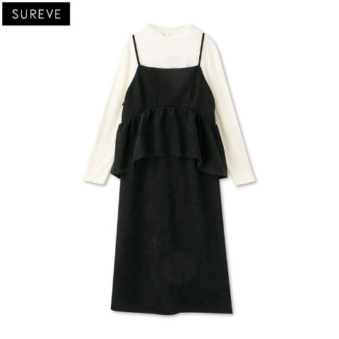 レディース　ペプラムキャミワンピ+リブTシャツセット（SUREVE）