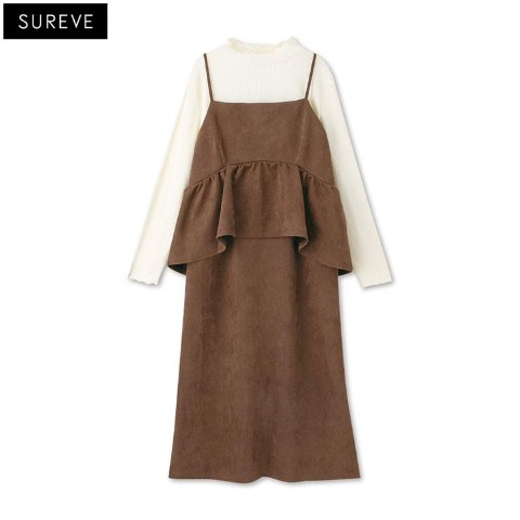 レディース　ペプラムキャミワンピ+リブTシャツセット（SUREVE）