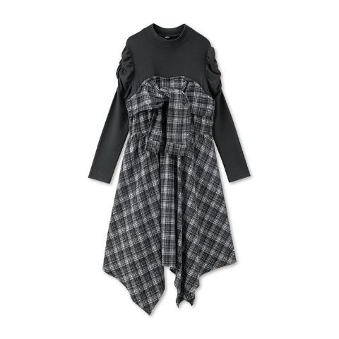レディース【高身長】　チェック柄ドッキングワンピース（SUREVE）