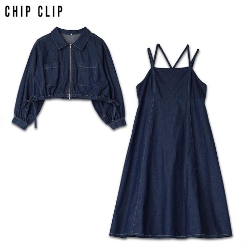 レディース　デニムシャツジャケット+キャミワンピースセット（CHIP CLIP）