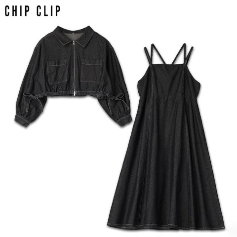レディース　デニムシャツジャケット+キャミワンピースセット（CHIP CLIP）