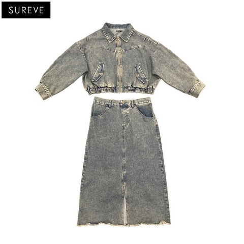 レディース　デニムジャケット+ナロースカートセット（SUREVE）