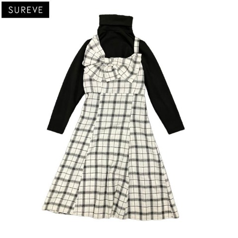 レディース　リボンジャンパースカート+リブプルオーバーセット（SUREVE）