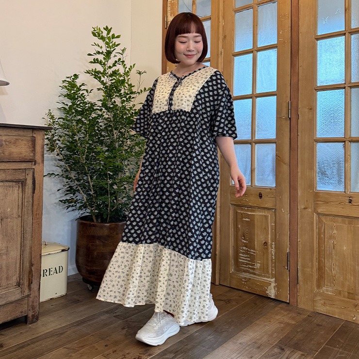Angelic Pritty 切り替え　花柄　ワンピース レディース【3L・4L】 花柄切替ワンピース（ごりちゃん×Denifits