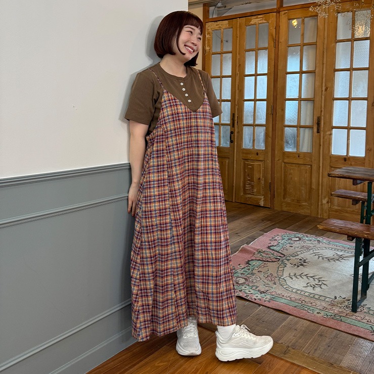レディース【3LP】 チェック柄キャミワンピース（ごりちゃん×Denifits