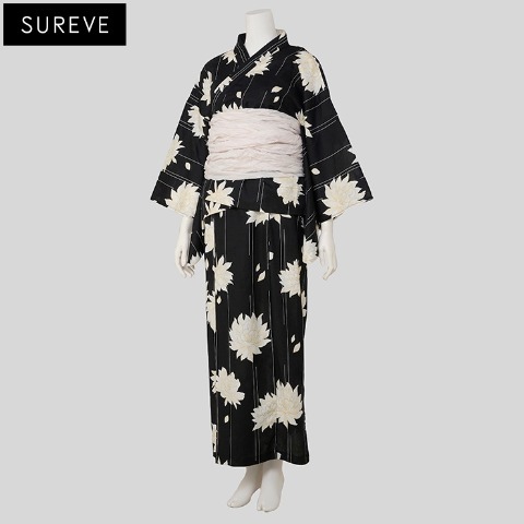 ブラック花柄 しまむら　浴衣風ワンピ　草履　帯　帯飾りセット　LL-3L 浴衣 セット | しまむらパーク