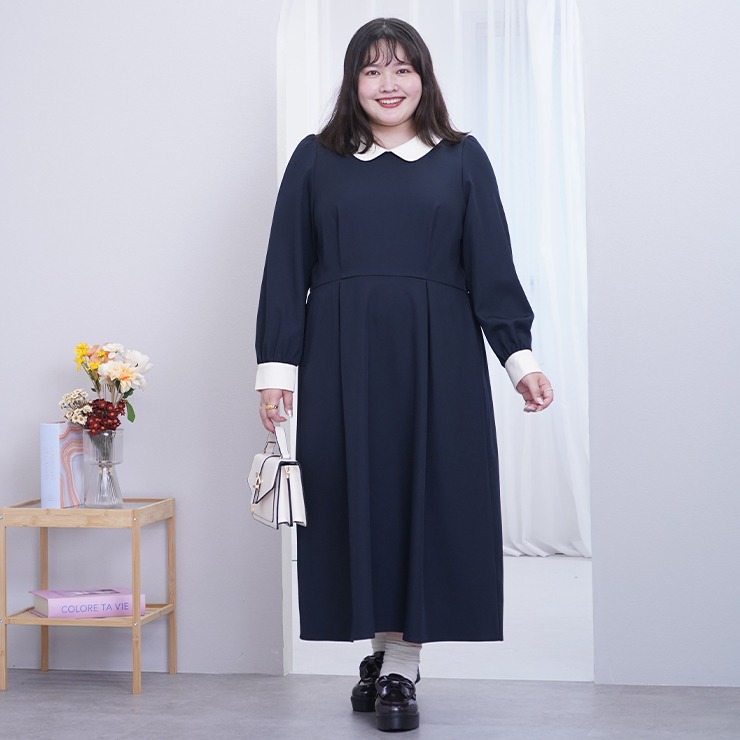レディース【2L～4L】 襟配色ワンピース（RagOut×masami） | アベイル