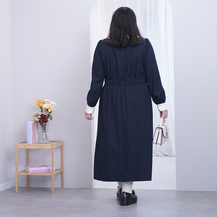 アルベロベロ ネイビー 長袖ワンピース 130cm さえら　美品 レディース【2L～4L】 襟配色ワンピース（RagOut×masami） | アベイル