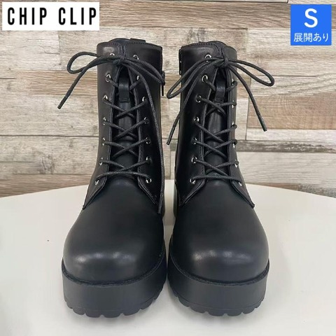 レディース【S～LL】　幅広レースアップショートブーツ（CHIP CLIP）