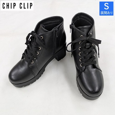 レディース【S～LL】　レースアップショートブーツ（CHIP CLIP）