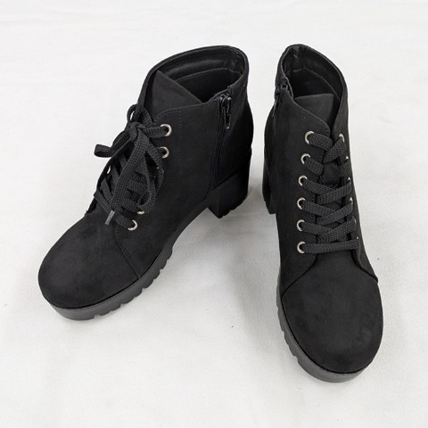 レディース【S～L】　起毛レースアップショートブーツ（CHIP CLIP）