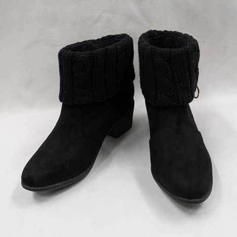レディース【M～3L】　防滑ジップ使いニットショートブーツ