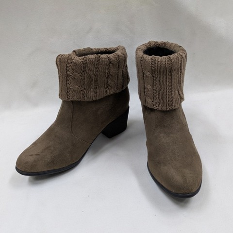 レディース【M～3L】　防滑ジップ使いニットショートブーツ