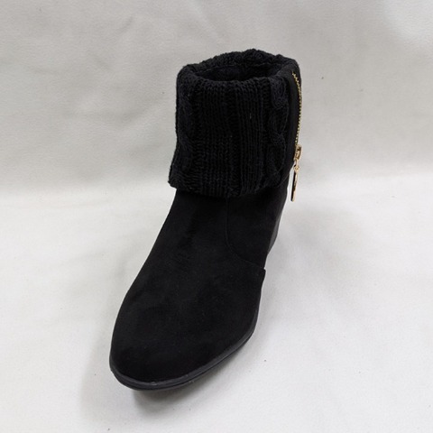 レディース【M～3L】　防滑ジップ使いニットショートブーツ