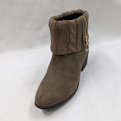 レディース【M～3L】　防滑ジップ使いニットショートブーツ