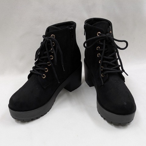 レディース【M～3L】　防滑・起毛レースアップショートブーツ