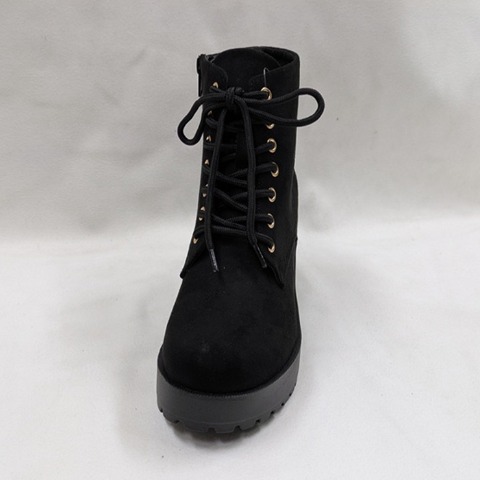 レディース【M～3L】　防滑・起毛レースアップショートブーツ
