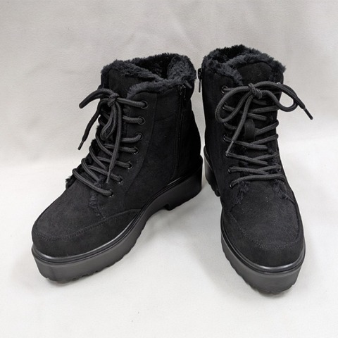 レディース【M～3L】　防滑・裏ボアレースアップショートブーツ