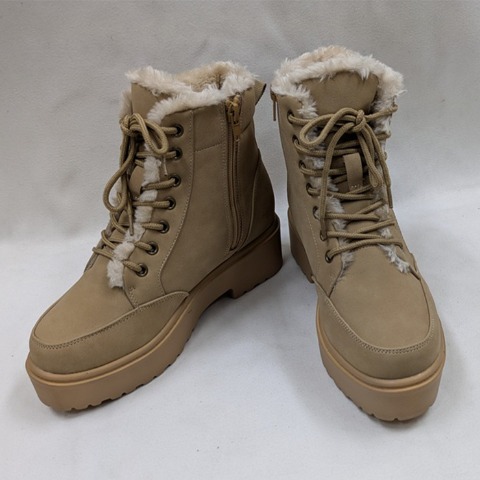 レディース【M～3L】　防滑・裏ボアレースアップショートブーツ