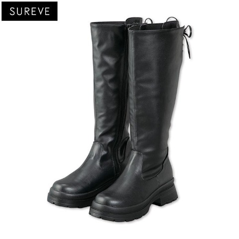 レディース【M～LL】　バックレースアップロングブーツ（SUREVE）