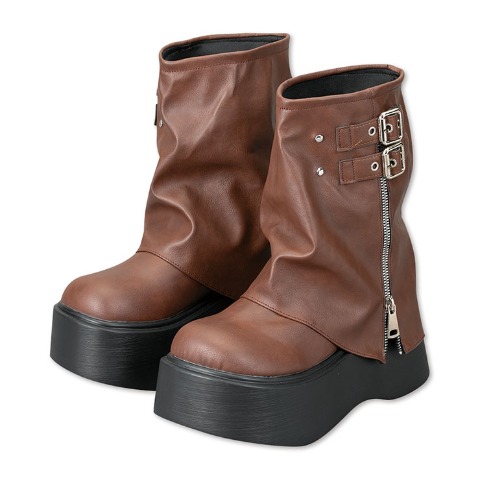 レディース【S】　厚底サイドZIPカバーブーツ