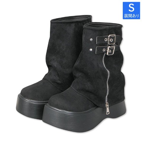 レディース【S～L】　厚底サイドZIPカバーブーツ