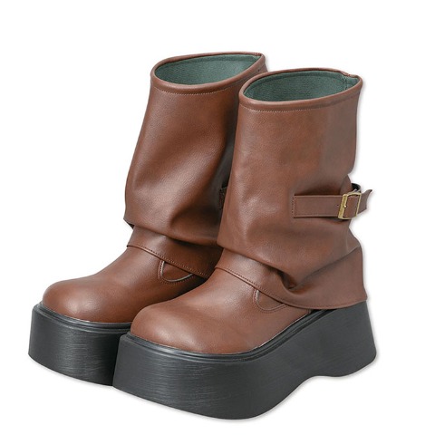 レディース【S～L】　厚底サイドベルトカバーブーツ